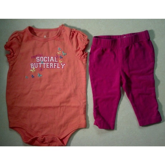 NWOT Girl's Size 3 M Months 2 Piece Top & Pant Outfit "Mommy's Social Butterfly" - Picture 1 of 7